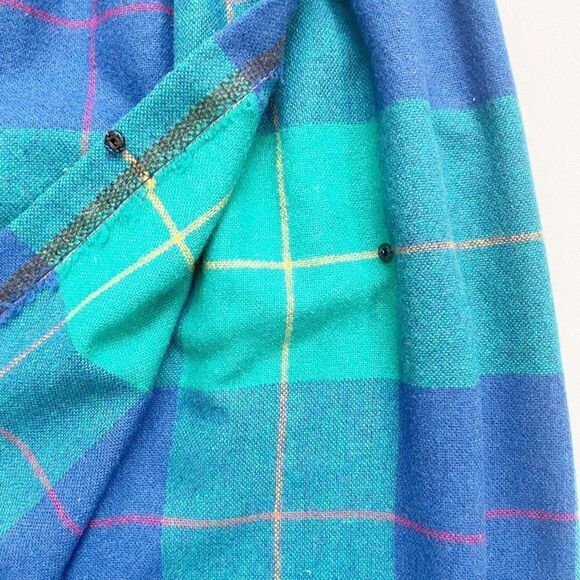Vintage Plaid A-line Wrap Skirt Size XS Blue Green Wool Plaid Mid Century Modern - Picture 5 of 8